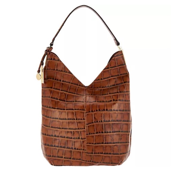 G.I.L.I. Leather North/South Hobo Bag Tote Brown Croc - Picture 1 of 16